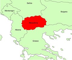 Map of the Balkan Peninsula showing Republic of Macedonia roughly in the centre, land-locked